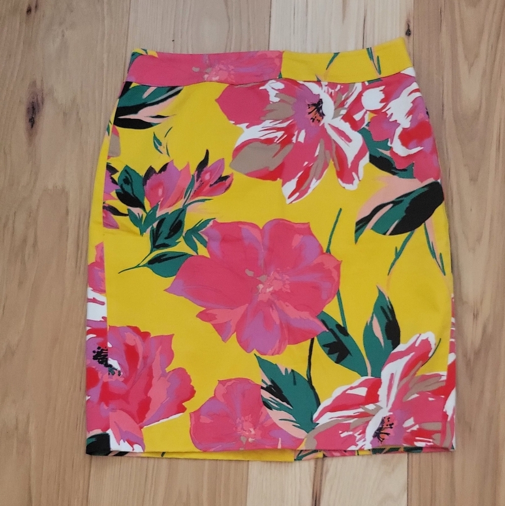 Ann Taylor,Floral Yellow and Pink Skirt